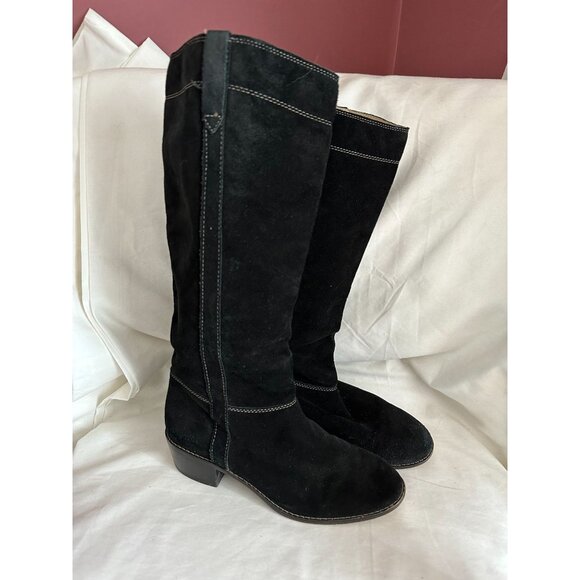 Michael Kors Suede Knee High Riding Boots Pull-On Black Size 7 - Picture 1 of 7